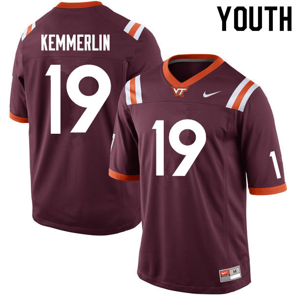 Youth #19 Peyton Kemmerlin Virginia Tech Hokies College Football Jerseys Sale-Maroon